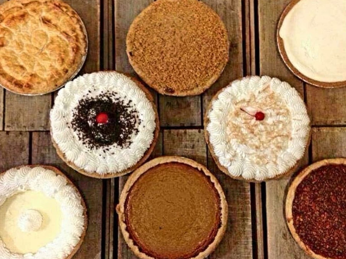 An assortment of Upper Crust fruit and cream pies